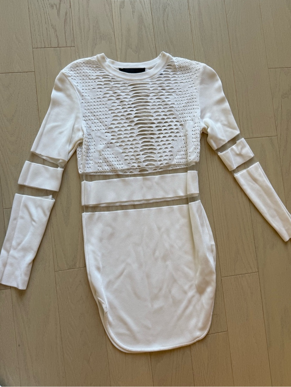 Alexander Wang x HM White Long-Sleeve Mesh-Cutout Bodycon Dress